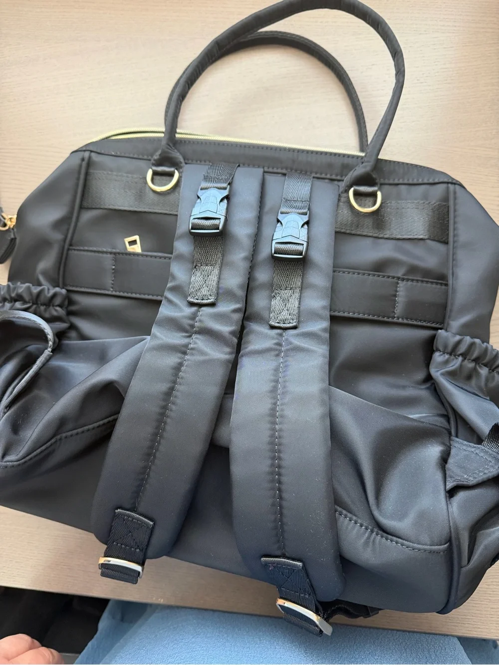 Black Women's Baby Bag Tote with Gold Hardware